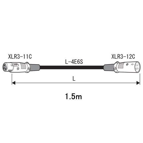 【EC015 黒】 CANARE XLR 3P メス-オス 音声ケーブル 1.5m